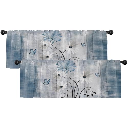 2er Set Braun Geometrische Abstrakte Moderne Kunst Fensterlamellen - Einstellbare Verdunkelungsvorhänge Mit Stangenbeutel For Wohnzimmer- Und Küchenfenster(Daisy Blue,18"W x 52"L (Pack of 2)) von OwkHome