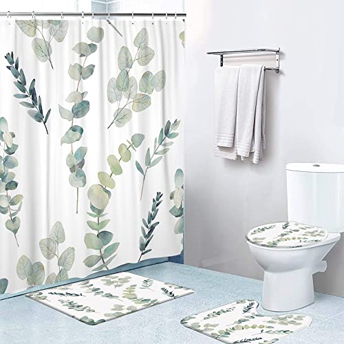 4-teiliges Duschvorhang-Set Mit Rutschfester Badematte, Toilettendeckelbezug Und U-förmigem Teppich, Wasserdichte Badezimmerdekoration Mit 12 Haken, Hexen-Vogelkäfig-Zauberbücher-Eulen-Design, 183 X 1 von OwkHome