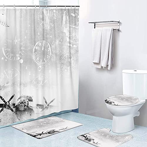 4-teiliges Duschvorhang-Set Mit Rutschfester Badematte, Toilettendeckelbezug Und U-förmigem Teppich, Wasserdichte Badezimmerdekoration Mit 12 Haken, Hexen-Vogelkäfig-Zauberbücher-Eulen-Design, 183 X 1 von OwkHome