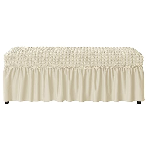 Elastischer Stretch-Bankbezug Mit Rock for Schutz Von ESS-, Ottoman- Und Sitzgelegenheiten(Beige,Medium) von OwkHome