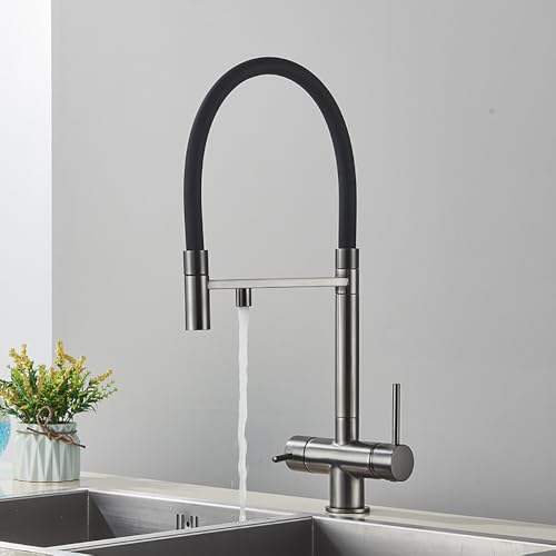 Küchenwasserfilterhahn Mit Doppelauslauf Und Drehfunktion – Heiß-Kalt-Mischbatterie For Reines Trinkwasser, Mattschwarzes Finish(Grey Matte A) von OwkHome