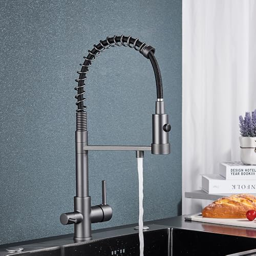 Küchenwasserfilterhahn Mit Doppelauslauf Und Drehfunktion – Heiß-Kalt-Mischbatterie For Reines Trinkwasser, Mattschwarzes Finish(Grey Matte B) von OwkHome
