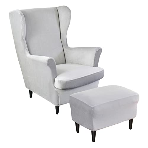 Ohrensessel-Set Aus Samt Mit Ottomane – Rutschfester Stretchschutz(Light Gray) von OwkHome