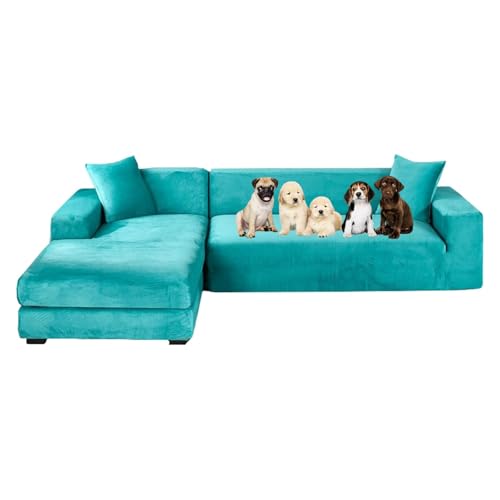 OwkHome 2-teiliger L-förmiger Sofabezug Aus Samt Mit Rutschfestem Stretchschutz(Blue 1,3+2 Seater) von OwkHome