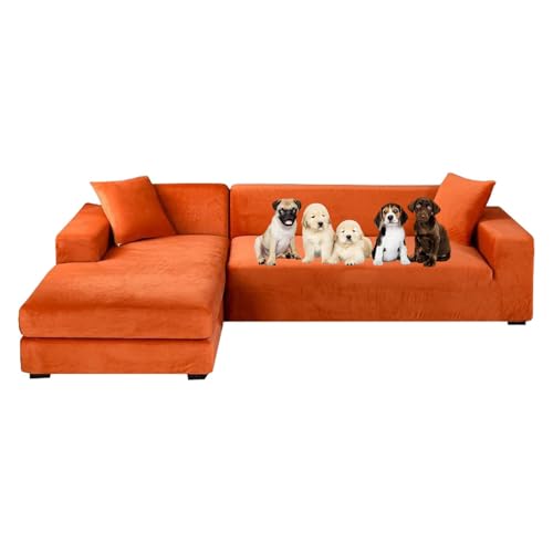 OwkHome 2-teiliger L-förmiger Sofabezug Aus Samt Mit Rutschfestem Stretchschutz(Orange,4+3 Seater) von OwkHome
