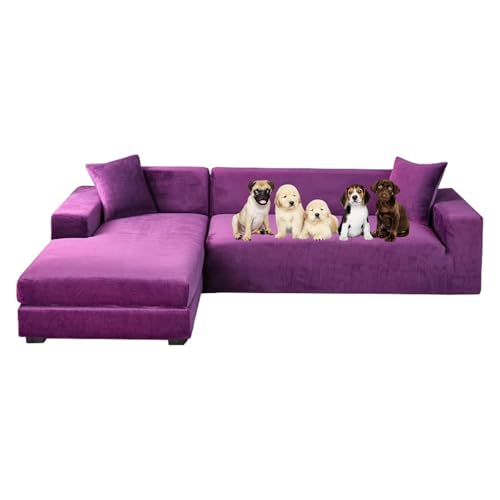 OwkHome 2-teiliger L-förmiger Sofabezug Aus Samt Mit Rutschfestem Stretchschutz(Purple,4+2 Seater) von OwkHome