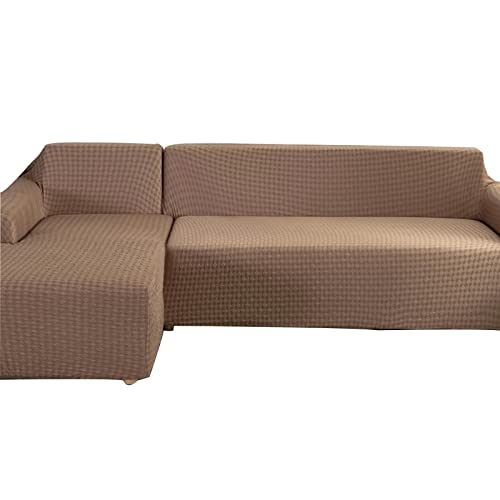 OwkHome 2-teiliger Sofabezug In L-Form, Jacquard, Rutschfester Möbelschutz(Coffee,3+3 Seater) von OwkHome