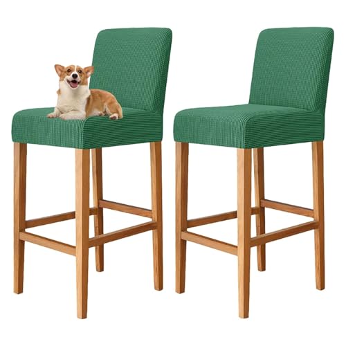 OwkHome 2-teiliges Stretch-Jacquard-Barhocker-Bezugsset Mit Rückenlehne – Rutschfester Hocker-Schonbezug(Green 1) von OwkHome