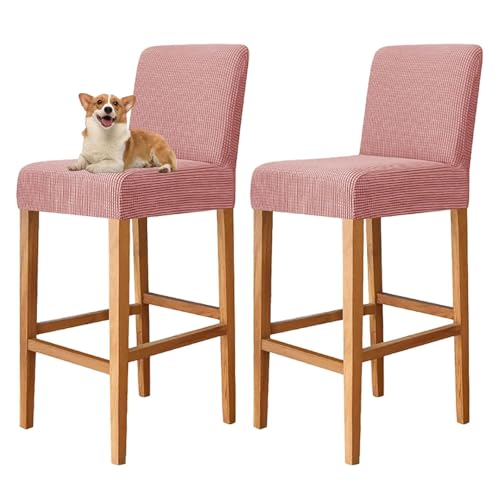 OwkHome 2-teiliges Stretch-Jacquard-Barhocker-Bezugsset Mit Rückenlehne – Rutschfester Hocker-Schonbezug(Pink) von OwkHome