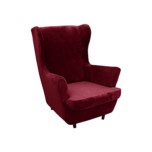 OwkHome 2-teiliges Stretch-Samt-Ohrensessel-Schonbezug-Set – Rutschfester Möbelschutz Mit Elastischer Unterseite(10) von OwkHome