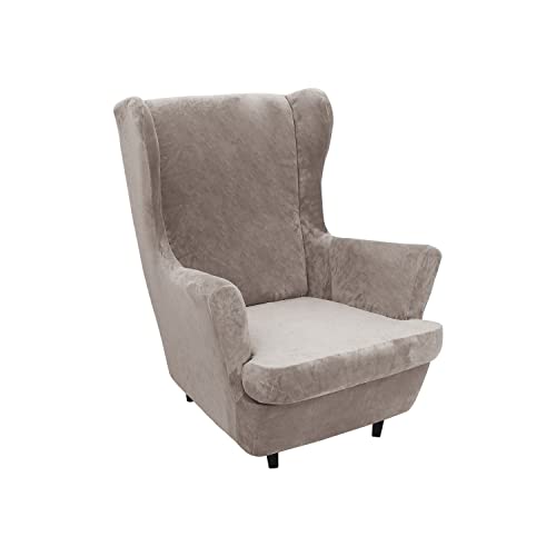 OwkHome 2-teiliges Stretch-Samt-Ohrensessel-Schonbezug-Set – Rutschfester Möbelschutz Mit Elastischer Unterseite(9) von OwkHome