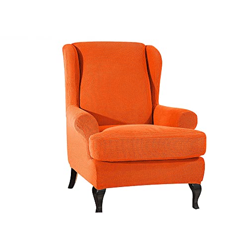 OwkHome 2-teiliges Wasserdichtes Ohrensessel-Schonbezug-Set – Jacquard-Stretch-Möbelschutz(Orange) von OwkHome