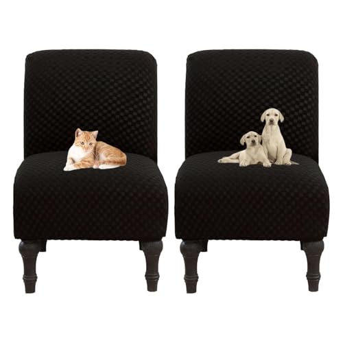 OwkHome 2er-Pack Stretch-Schonbezüge for Stühle Ohne Armlehnen, Waschbarer Möbelschutz for ESS- Und Wohnzimmer(Black) von OwkHome