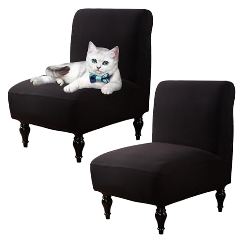 OwkHome 2er-Pack Stretch-Schonbezüge for Stühle Ohne Armlehnen, Waschbarer Möbelschutz for Wohn- Und Esszimmer(Black,Set of 2) von OwkHome