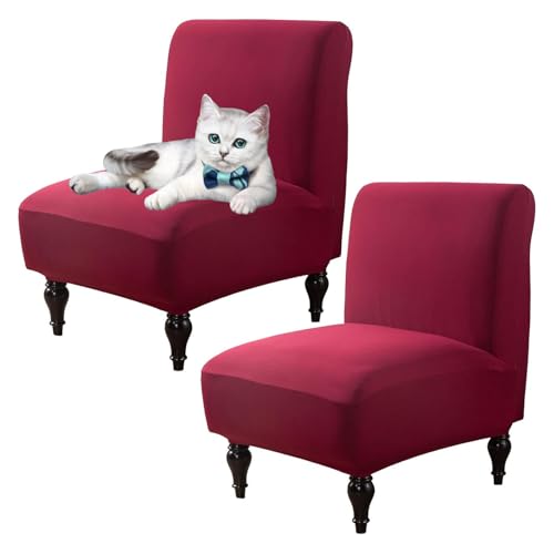 OwkHome 2er-Pack Stretch-Schonbezüge for Stühle Ohne Armlehnen, Waschbarer Möbelschutz for Wohn- Und Esszimmer(Burgundy,Set of 2) von OwkHome