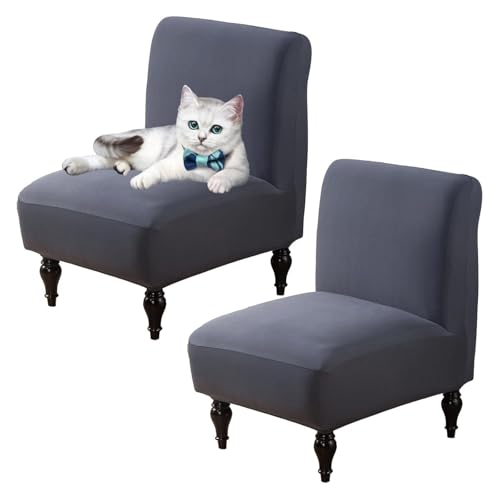 OwkHome 2er-Pack Stretch-Schonbezüge for Stühle Ohne Armlehnen, Waschbarer Möbelschutz for Wohn- Und Esszimmer(Dark Gray,Set of 2) von OwkHome