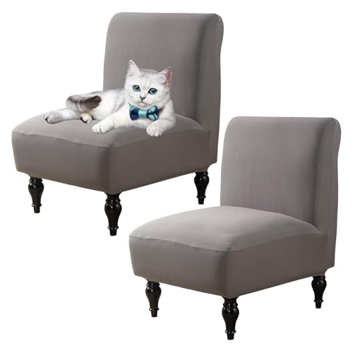 OwkHome 2er-Pack Stretch-Schonbezüge for Stühle Ohne Armlehnen, Waschbarer Möbelschutz for Wohn- Und Esszimmer(Light Grey 1,Set of 2) von OwkHome