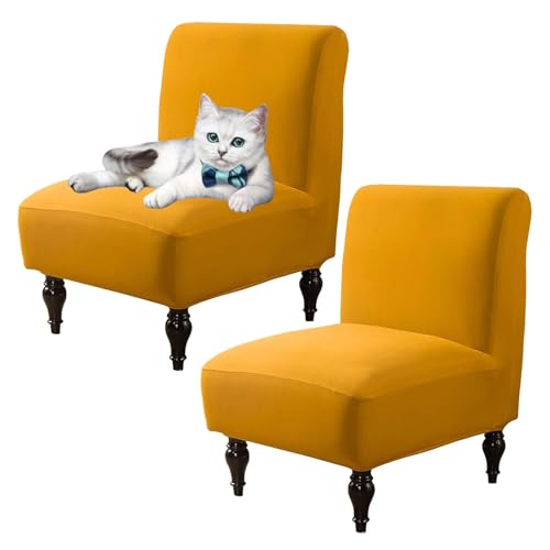 OwkHome 2er-Pack Stretch-Schonbezüge for Stühle Ohne Armlehnen, Waschbarer Möbelschutz for Wohn- Und Esszimmer(Yellow,Set of 2) von OwkHome