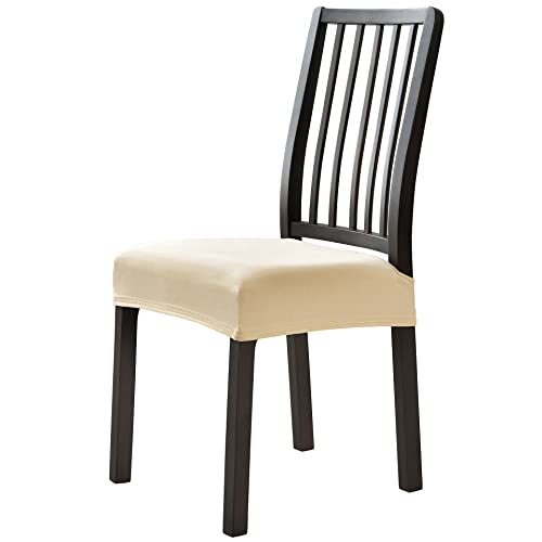 OwkHome 2er-Pack Stuhlhussen Aus Samt for Esszimmerstühle – rutschfeste Sitzbezüge Mit Gummiband(Beige) von OwkHome