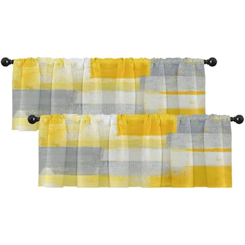 OwkHome 2er Set Braun Geometrische Abstrakte Moderne Kunst Fensterlamellen - Einstellbare Verdunkelungsvorhänge Mit Stangenbeutel for Wohnzimmer- Und Küchenfenster(Yellow,12" W x 52" L (Pack of 2)) von OwkHome
