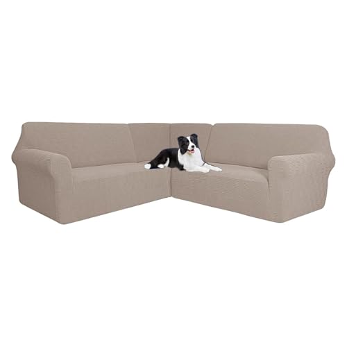 OwkHome 3-teiliger L-förmiger Sofabezug Mit Stretch-Stoffschutz(Khaki) von OwkHome