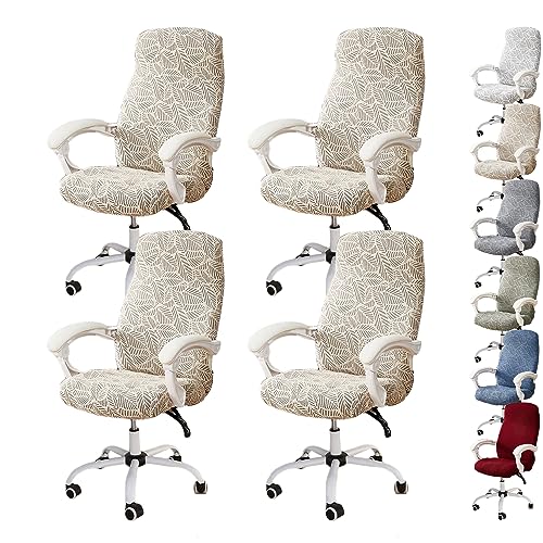 OwkHome 3D-Jacquard-Drehstuhlbezug-Set Mit Reißverschluss-Design, Dehnbarer Büro-Computerstuhlschutz(Beige 4pcs,Large) von OwkHome