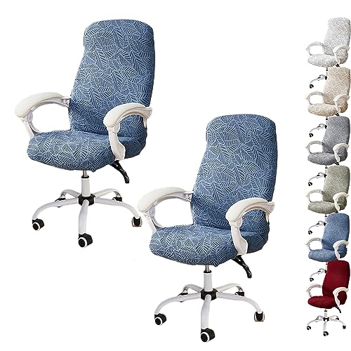 OwkHome 3D-Jacquard-Drehstuhlbezug-Set Mit Reißverschluss-Design, Dehnbarer Büro-Computerstuhlschutz(Blue 2pcs,X-Large) von OwkHome