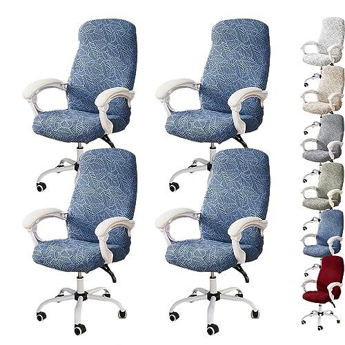 OwkHome 3D-Jacquard-Drehstuhlbezug-Set Mit Reißverschluss-Design, Dehnbarer Büro-Computerstuhlschutz(Blue 4pcs,Large) von OwkHome
