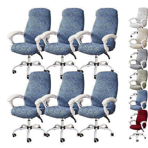 OwkHome 3D-Jacquard-Drehstuhlbezug-Set Mit Reißverschluss-Design, Dehnbarer Büro-Computerstuhlschutz(Blue 6pcs,X-Large) von OwkHome