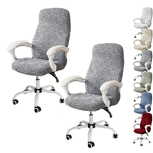 OwkHome 3D-Jacquard-Drehstuhlbezug-Set Mit Reißverschluss-Design, Dehnbarer Büro-Computerstuhlschutz(Gray 2pcs,X-Large) von OwkHome