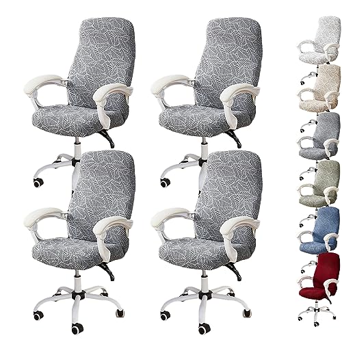 OwkHome 3D-Jacquard-Drehstuhlbezug-Set Mit Reißverschluss-Design, Dehnbarer Büro-Computerstuhlschutz(Gray 4pcs,X-Large) von OwkHome
