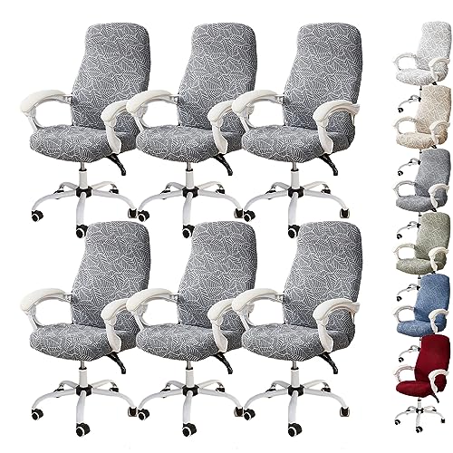 OwkHome 3D-Jacquard-Drehstuhlbezug-Set Mit Reißverschluss-Design, Dehnbarer Büro-Computerstuhlschutz(Gray 6pcs,Large) von OwkHome