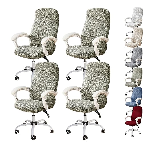 OwkHome 3D-Jacquard-Drehstuhlbezug-Set Mit Reißverschluss-Design, Dehnbarer Büro-Computerstuhlschutz(Green 4pcs,Large) von OwkHome