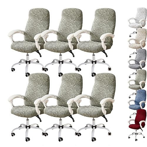 OwkHome 3D-Jacquard-Drehstuhlbezug-Set Mit Reißverschluss-Design, Dehnbarer Büro-Computerstuhlschutz(Green 6pcs,X-Large) von OwkHome