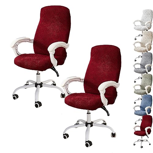 OwkHome 3D-Jacquard-Drehstuhlbezug-Set Mit Reißverschluss-Design, Dehnbarer Büro-Computerstuhlschutz(Red 2pcs,X-Large) von OwkHome