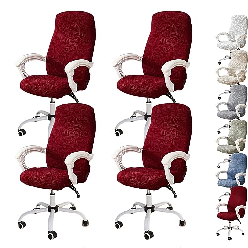 OwkHome 3D-Jacquard-Drehstuhlbezug-Set Mit Reißverschluss-Design, Dehnbarer Büro-Computerstuhlschutz(Red 4pcs,Large) von OwkHome