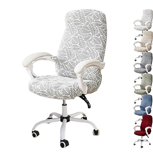 OwkHome 3D-Jacquard-Drehstuhlbezug-Set Mit Reißverschluss-Design, Dehnbarer Büro-Computerstuhlschutz(White 1pcs,Large) von OwkHome