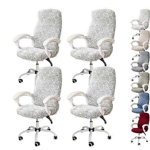 OwkHome 3D-Jacquard-Drehstuhlbezug-Set Mit Reißverschluss-Design, Dehnbarer Büro-Computerstuhlschutz(White 4pcs,X-Large) von OwkHome