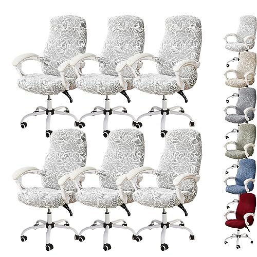 OwkHome 3D-Jacquard-Drehstuhlbezug-Set Mit Reißverschluss-Design, Dehnbarer Büro-Computerstuhlschutz(White 6pcs,Large) von OwkHome