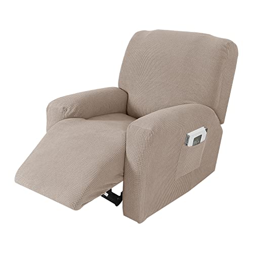 OwkHome 4-teiliger Stretch-Liegestuhl-Schonbezug Mit Taschen, Bequemer Möbelschutz for Haustiere(Khaki) von OwkHome