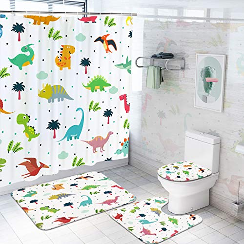 OwkHome 4-teiliges Duschvorhang-Set Mit Familienregeln – rutschfeste Teppiche, Toilettendeckelbezug Und 12 Haken – Pädagogische Badezimmerdekoration(White) von OwkHome