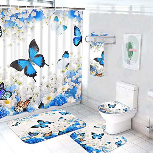 OwkHome 4-teiliges Meerjungfrau-Duschvorhang-Set – rutschfeste Teppiche, Toilettendeckelbezug Und 12 Haken – Ozean-Badezimmerdekor(G2) von OwkHome