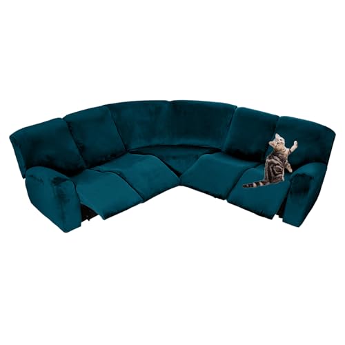 OwkHome 7-teiliges L-förmiges Sofabezug-Set, Samt-Stretch-Möbelschutz Mit Rutschfester Unterseite(Aqua Blue) von OwkHome