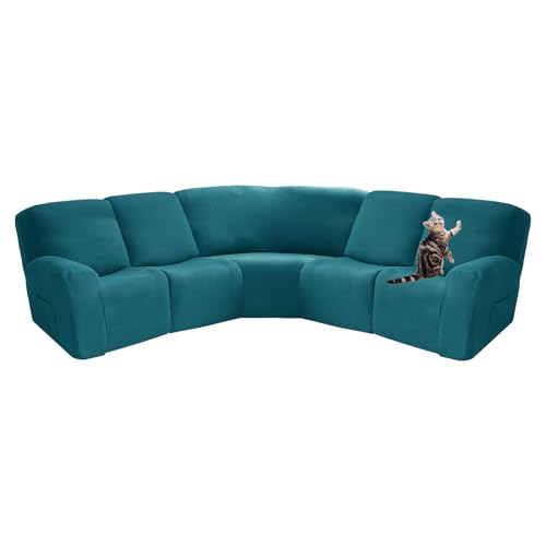 OwkHome 7-teiliges Stretch-Sofabezug-Set, Rutschfester Liegemöbelschutz, Waschbarer Couchbezug(Aqua Blue) von OwkHome