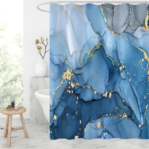 OwkHome Abstraktes, Blaugrünes Marmor-Duschvorhang-Set Mit Haken, Wasserdicht, for Moderne Badezimmerdekoration, 183 X 183 cm(Blue,72" W x 84" L (Pack of 1)) von OwkHome