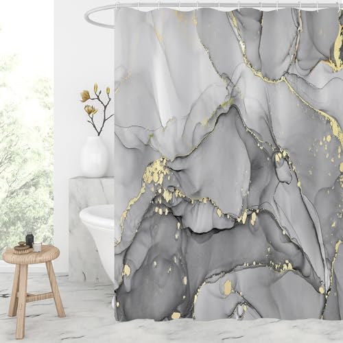 OwkHome Abstraktes, Blaugrünes Marmor-Duschvorhang-Set Mit Haken, Wasserdicht, for Moderne Badezimmerdekoration, 183 X 183 cm(Grey,72" W x 72" L (Pack of 1)) von OwkHome