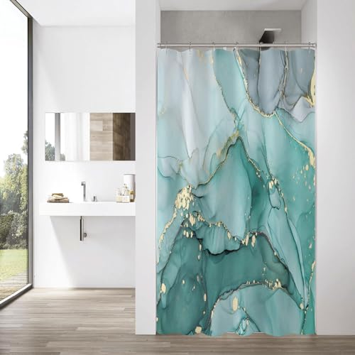 OwkHome Abstraktes, Blaugrünes Marmor-Duschvorhang-Set Mit Haken, Wasserdicht, for Moderne Badezimmerdekoration, 183 X 183 cm(Turquoise,72" W x 78" L (Pack of 1)) von OwkHome