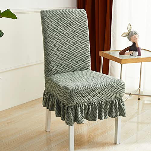 OwkHome Armlehnenloser Stuhlbezug Aus Stretch-Jacquard, Waschbar, for Esszimmerstühle(Green,4 Pack) von OwkHome