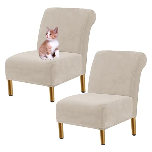 OwkHome Armlehnstuhl-Schonbezüge Aus Samt Mit Elastischer Unterseite, Waschbare Schoner(Beige,Set of 2) von OwkHome