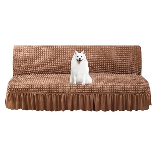 OwkHome Armloser Futonbezug Mit Rock – Seersucker-Stretch-Schonbezug for Faltbare Schlafsofas(Dark Coffee,S) von OwkHome